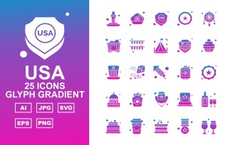 25 Premium USA Glyph Gradient Icon Pack Iconset