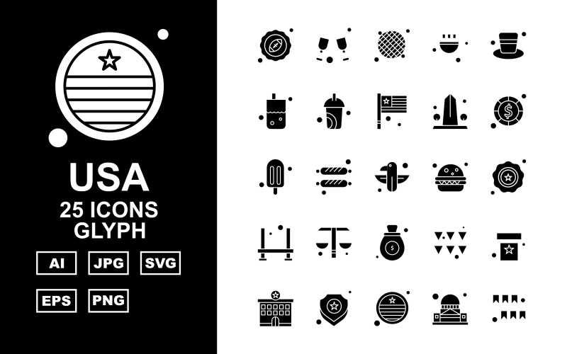 25 Premium USA Glyph Icon Pack Icon Set