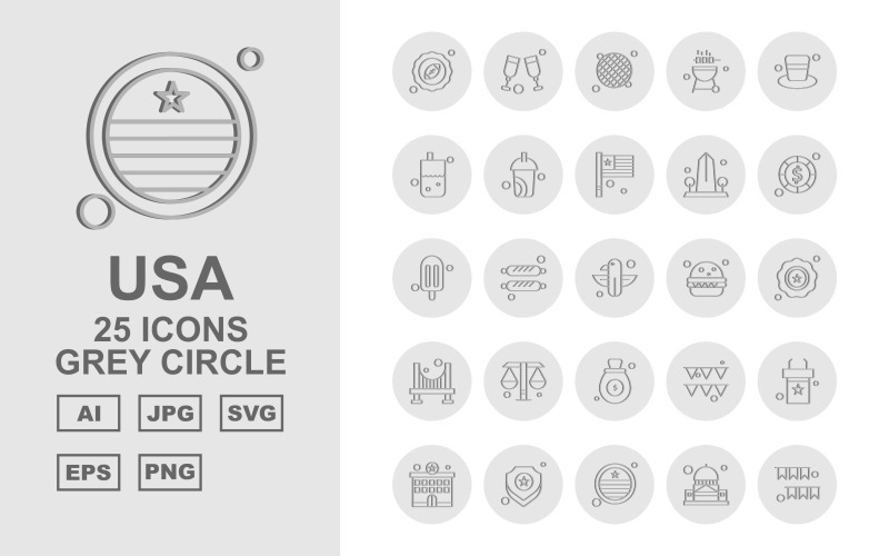 25 Premium USA Grey Circle Icon Pack Icon Set