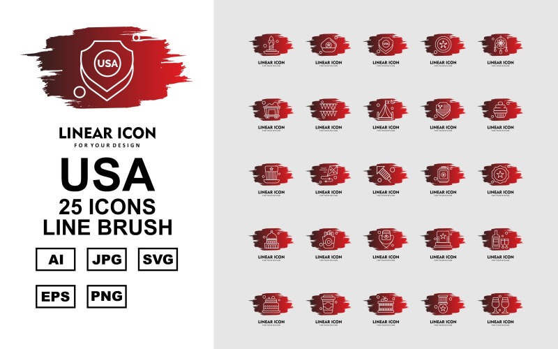 25 Premium USA Line Brush Icon Pack Iconset Icon Set