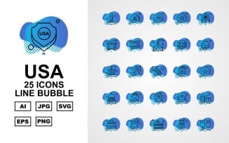 25 Premium USA Line Bubble Icon Pack Iconset