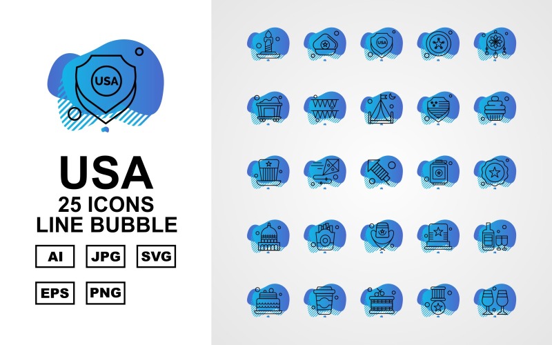 25 Premium USA Line Bubble Icon Pack Iconset Icon Set