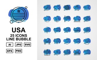 25 Premium USA Line Bubble Icon Pack