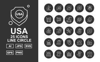 25 Premium USA Line Circle Icon Pack Iconset