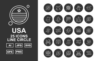 25 Premium USA Line Circle Icon Pack