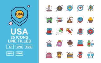 25 Premium USA Line Filled Icon Pack Iconset