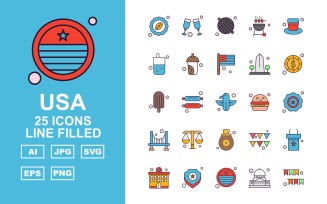 25 Premium USA Line Filled Icon Pack
