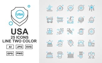 25 Premium USA Line Two Color Icon Pack Iconset