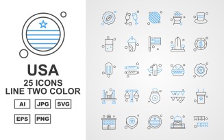 25 Premium USA Line Two Color Icon Pack