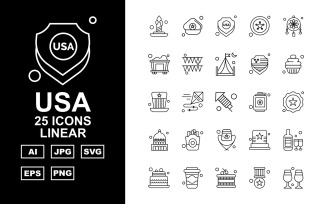 25 Premium USA Linear Icon Pack Iconset