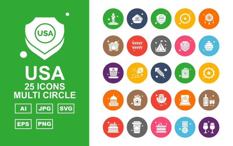 25 Premium USA Multi Circle Icon Pack Iconset Icon Set