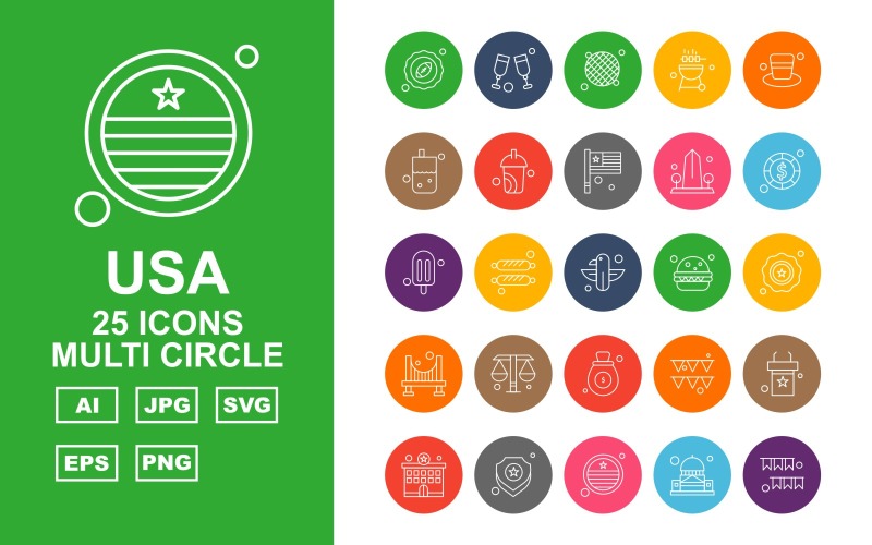 25 Premium USA Multi Circle Icon Pack Icon Set