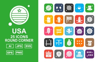 25 Premium USA Round Corner Icon Pack