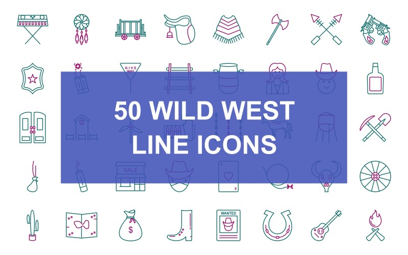 50 Wild West Line Two Color Icon set Icon Set