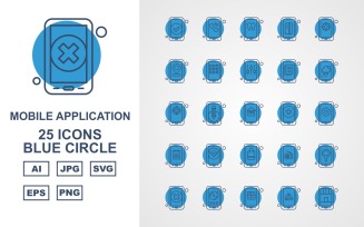 25 Premium Mobile Application Blue Circle Icon Pack