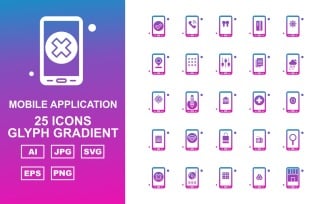 25 Premium Mobile Application Glyph Gradient Icon Pack