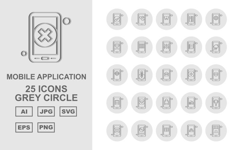 25 Premium Mobile Application Grey Circle Icon Pack Icon Set