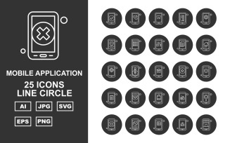 25 Premium Mobile Application Line Circle Icon Pack Iconset