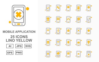 25 Premium Mobile Application Lino Yellow Icon Pack
