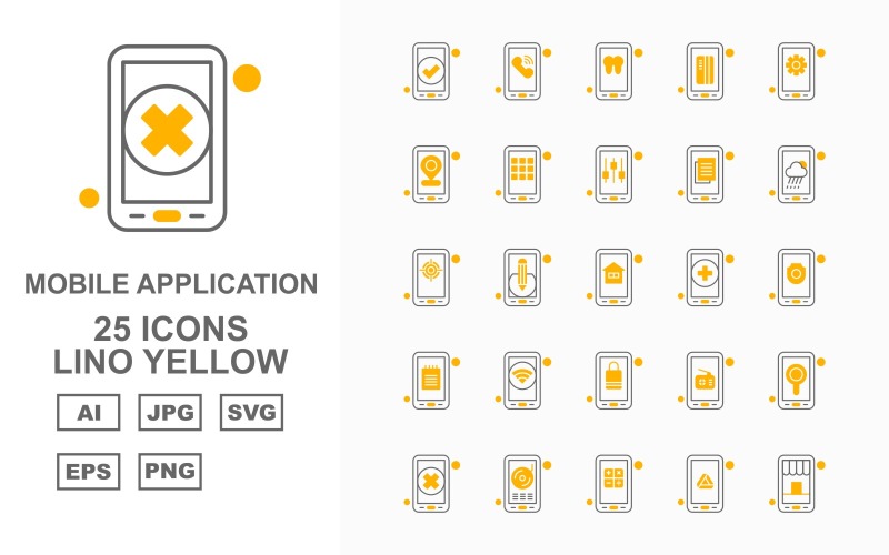 25 Premium Mobile Application Lino Yellow Icon Pack Icon Set