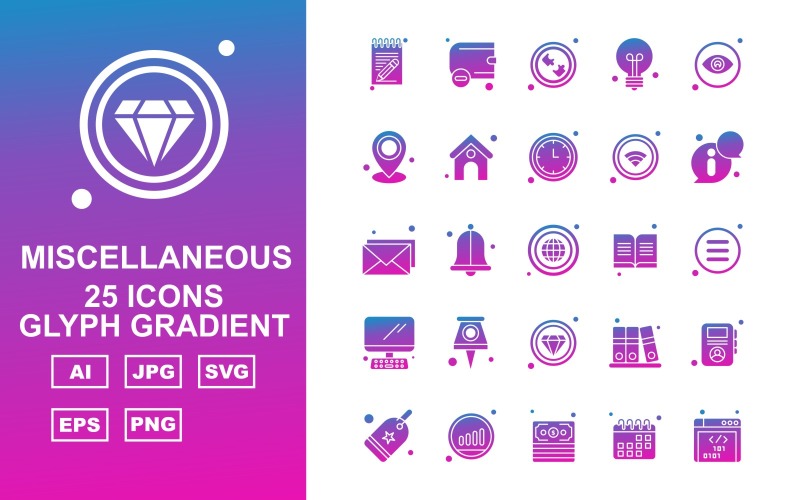 25 Premium Miscellaneous Glyph Gradient Icon Pack Icon Set
