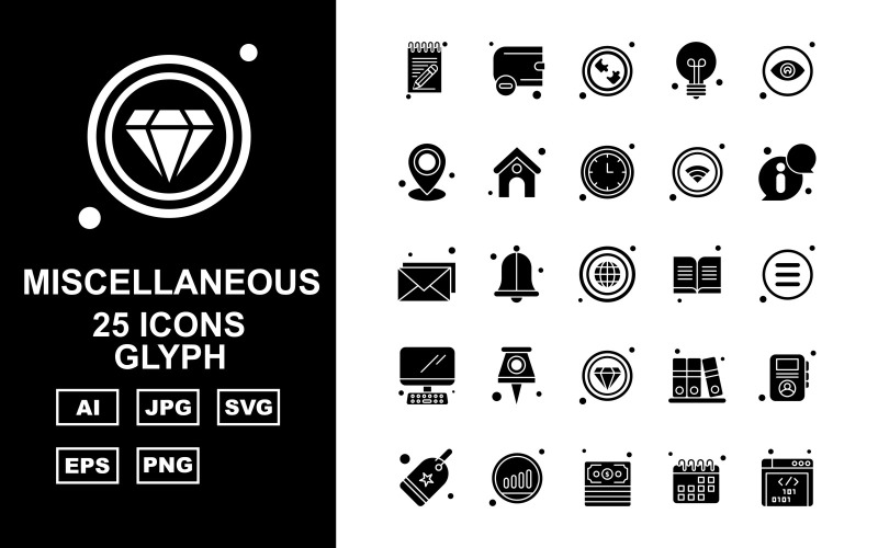 25 Premium Miscellaneous Glyph Icon Pack Icon Set