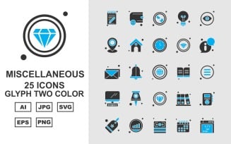 25 Premium Miscellaneous Glyph Two Color Icon Pack