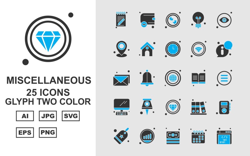 25 Premium Miscellaneous Glyph Two Color Icon Pack Icon Set