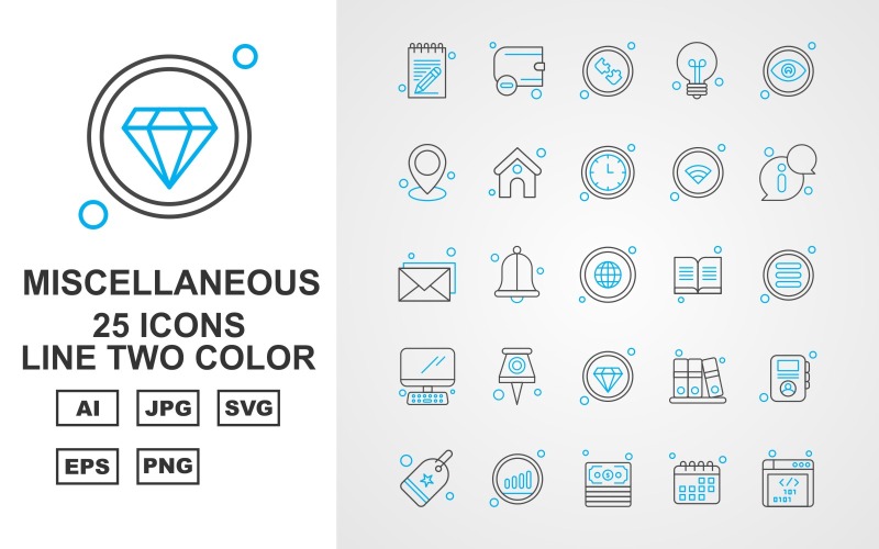 25 Premium Miscellaneous Line Two Color Icon Pack Icon Set