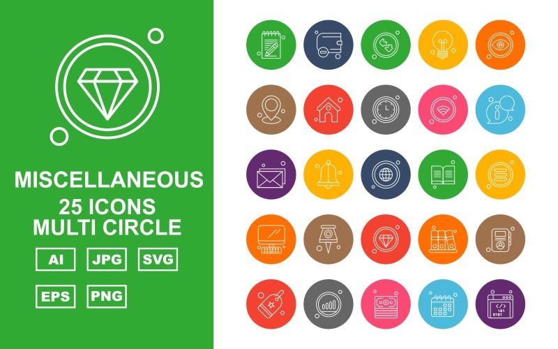 25 Premium Miscellaneous Multi Circle Icon Pack Icon Set