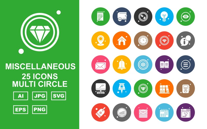 25 Premium Miscellaneous Multi Circle Icon Pack Icon Set