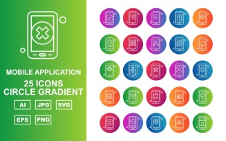 25 Premium Mobile Application Circle Gradient Icon Pack