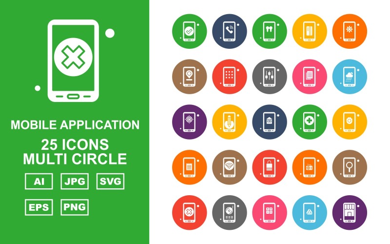 25 Premium Mobile Application Multi Circle Icon Pack Icon Set