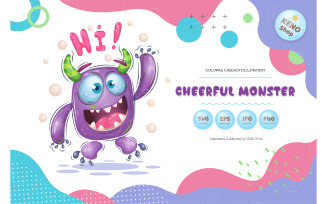 Cheerful Cartoon Monster - Vector Image