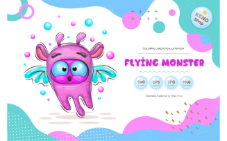 Cute Cartoon Flying Monster - Vector Image