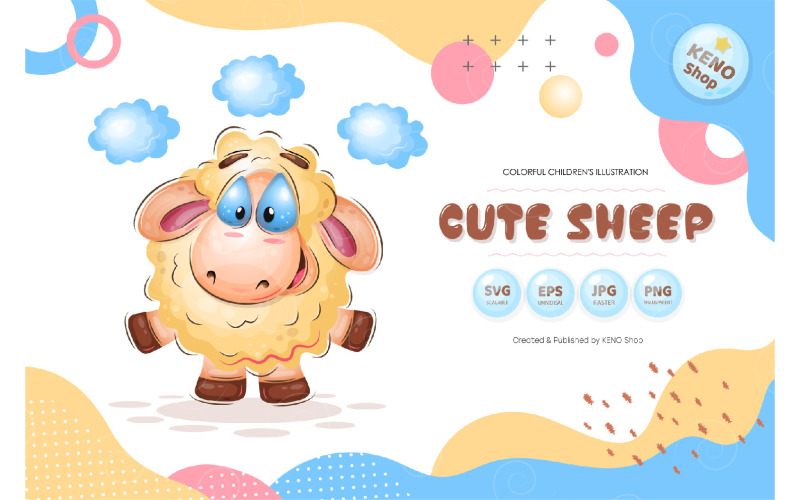 Cute Cartoon Sheep - Vector Image Vector Graphic