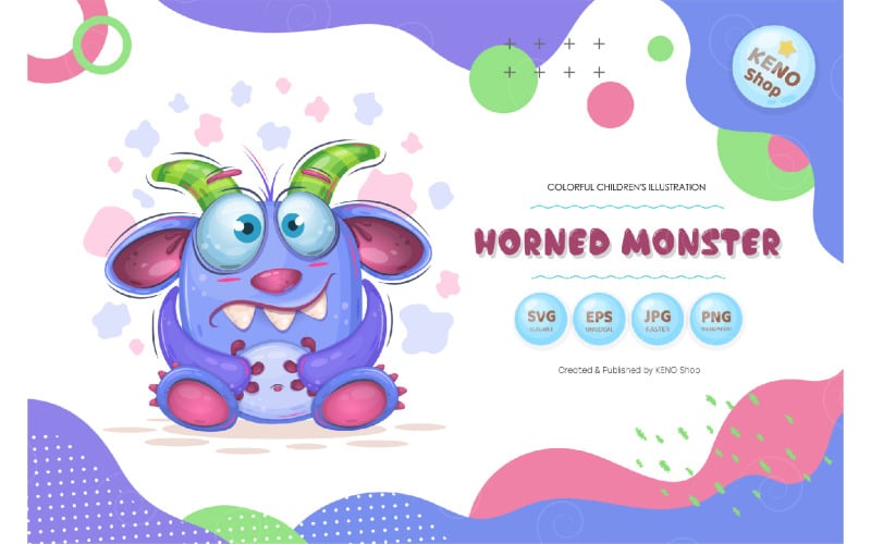 Cute Horned Monster - Vector Image Vector Graphic