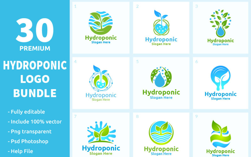 30 Hydroponic Logo Bundle Logo Template