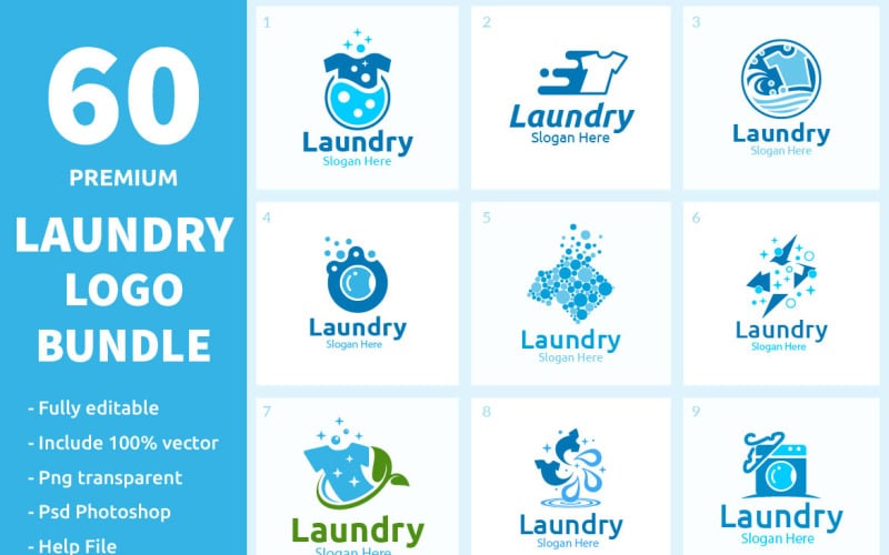 60 Laundry Logo Bundle Logo Template