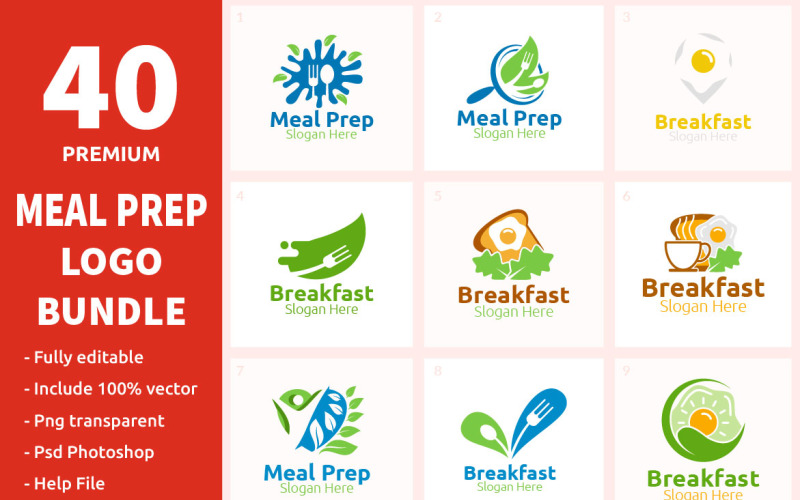 40 Meal Prep Logo Bundle Logo Template