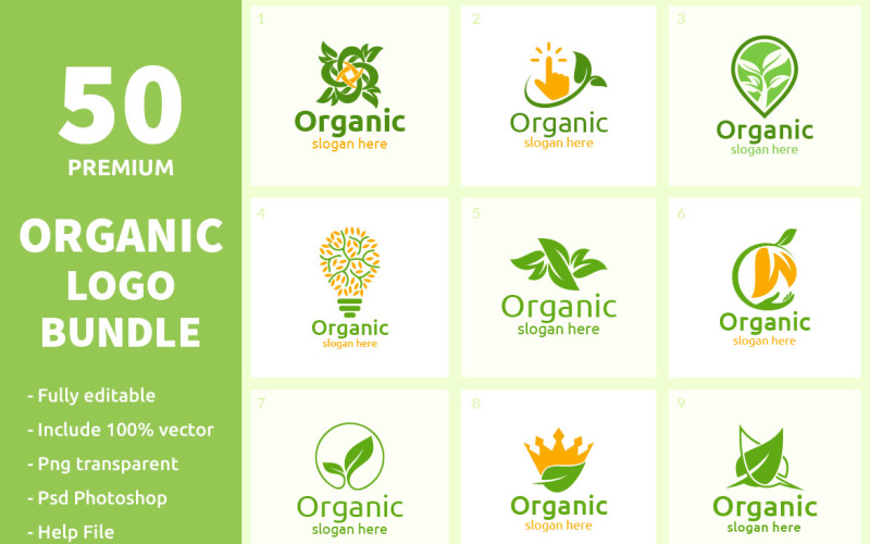 50 Organic Logo Bundle Logo Template