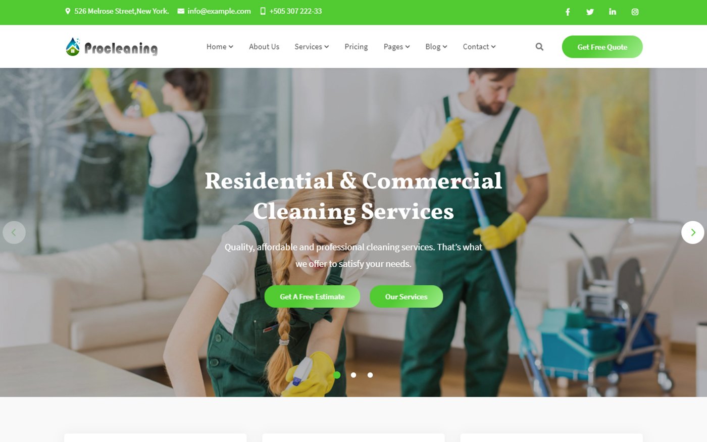 "ProCleaning - Cleaning Service & Dry Laundry Website Template" 响应式网页模板 #165280