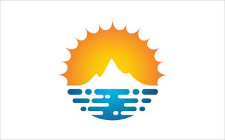 Sunset and Mountain Vector Logo Design