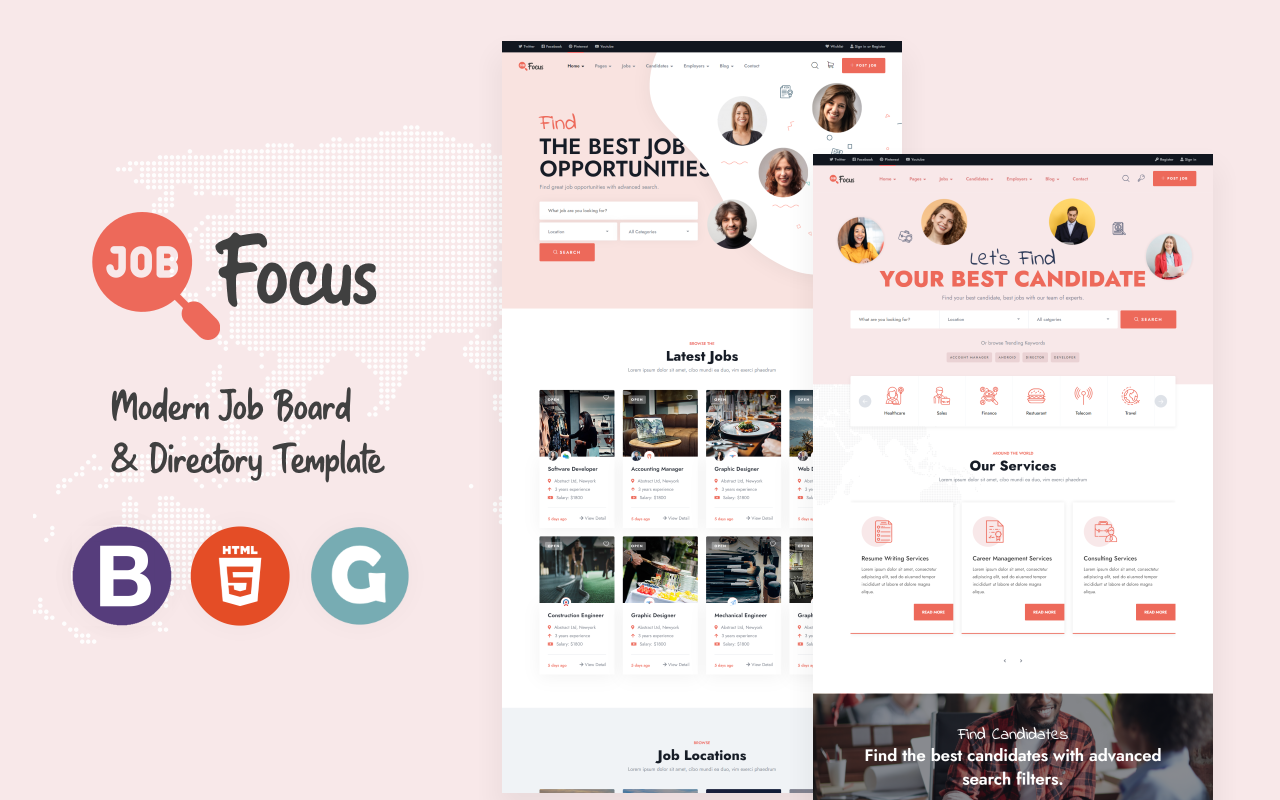 JobFocus - Job Board HTML5 Website Template
