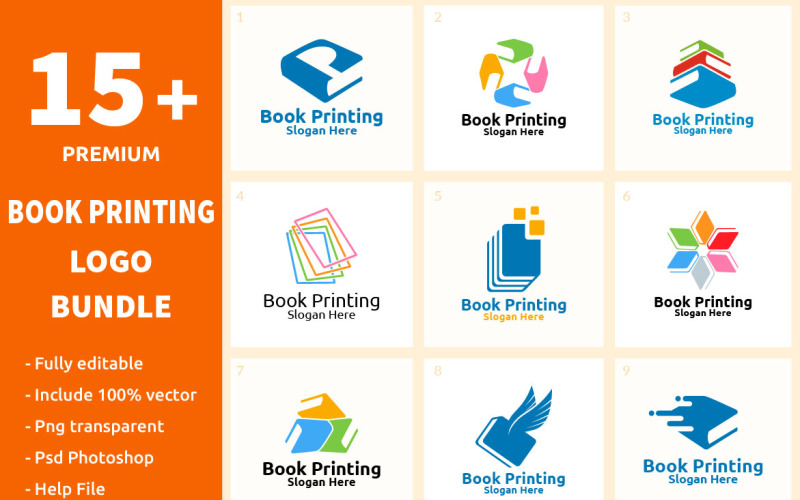 15+ Book Printing Logo Bundle Logo Template