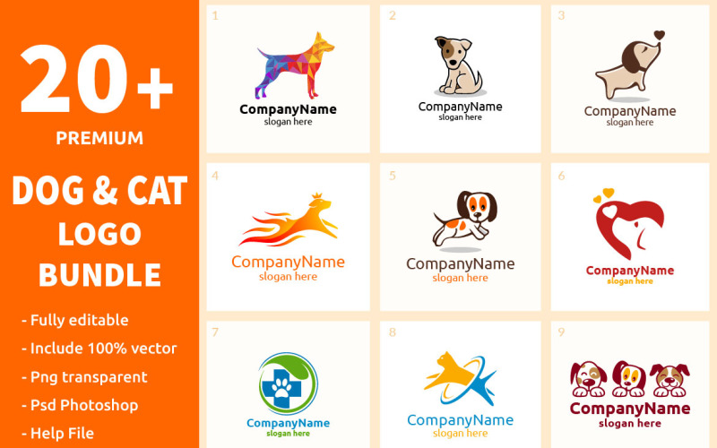 20+ Dog and Cat Logo Bundle Logo Template