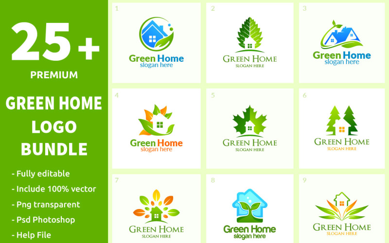 25+ Green Home Logo Bundle Logo Template