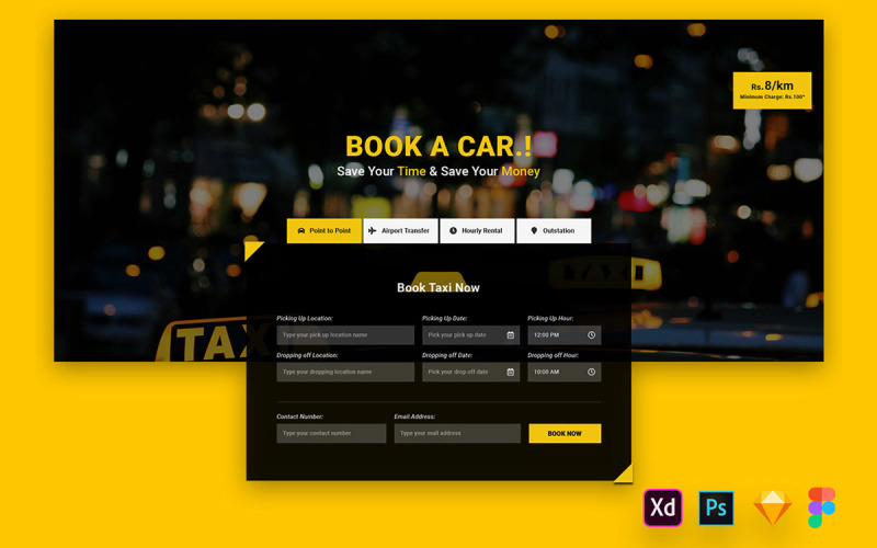 Hero Header for Cab Booking Websites UI Element