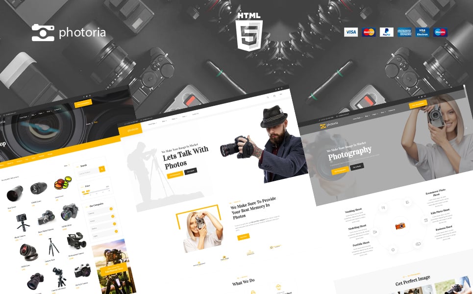 "Photoria Photography Showcase and Boutique Website Template" Bootstrap网页模板 #165524