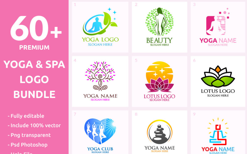 60+ Yoga and Spa Logo Bundle Logo Template
